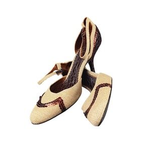 J Vincent Elegant Women's Heels with Ankle Strap and Sequins Faux Croc